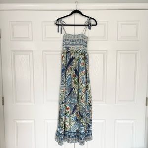 Farm Rio Blue Macaw Maxi Dress EUC
